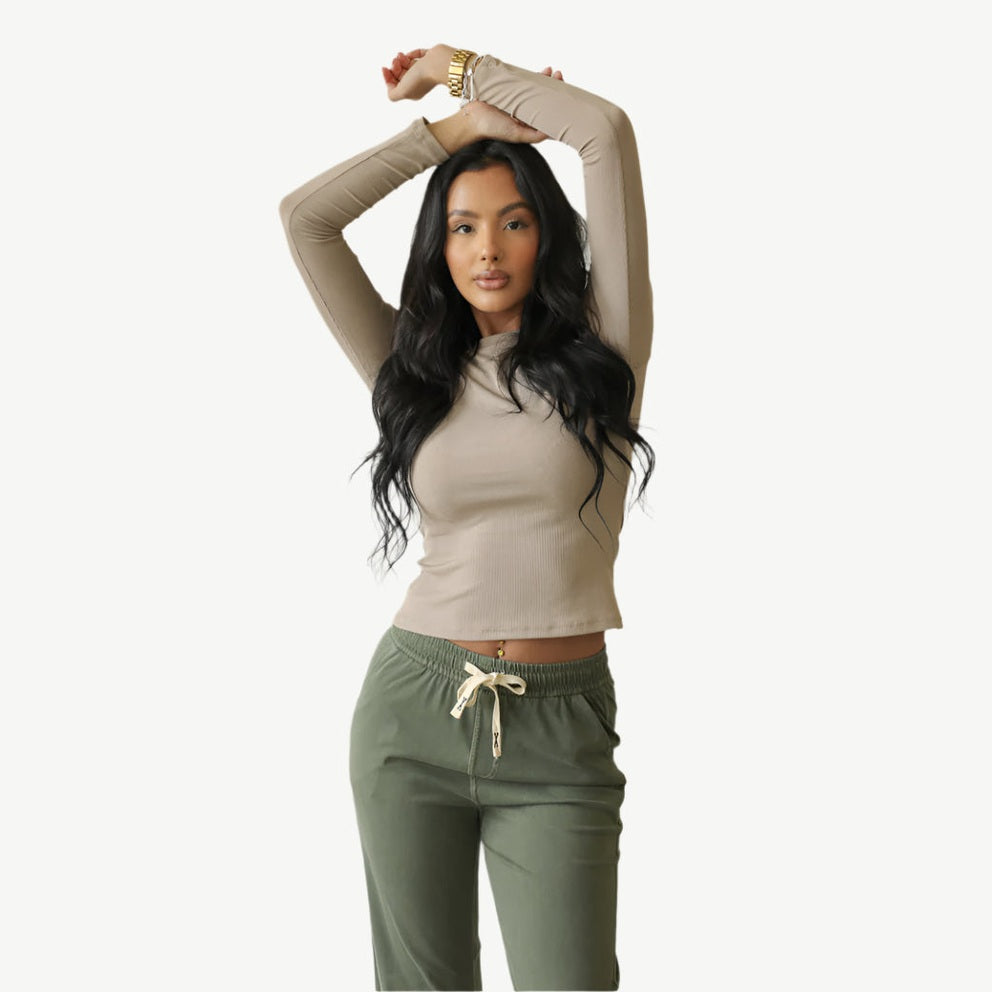 Ribbed Round Neck Long Sleeve Top