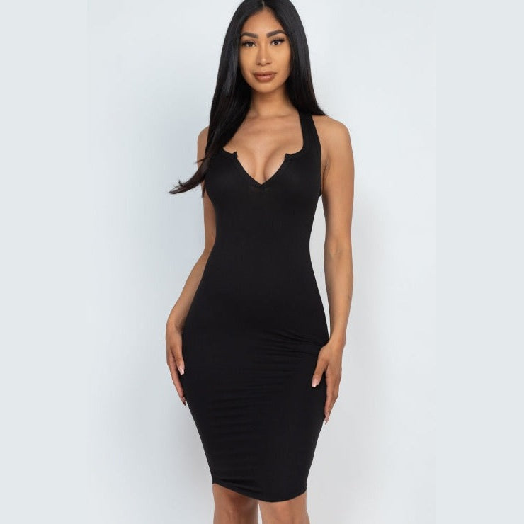 Split Neck Tank Mini Bodycon Dress