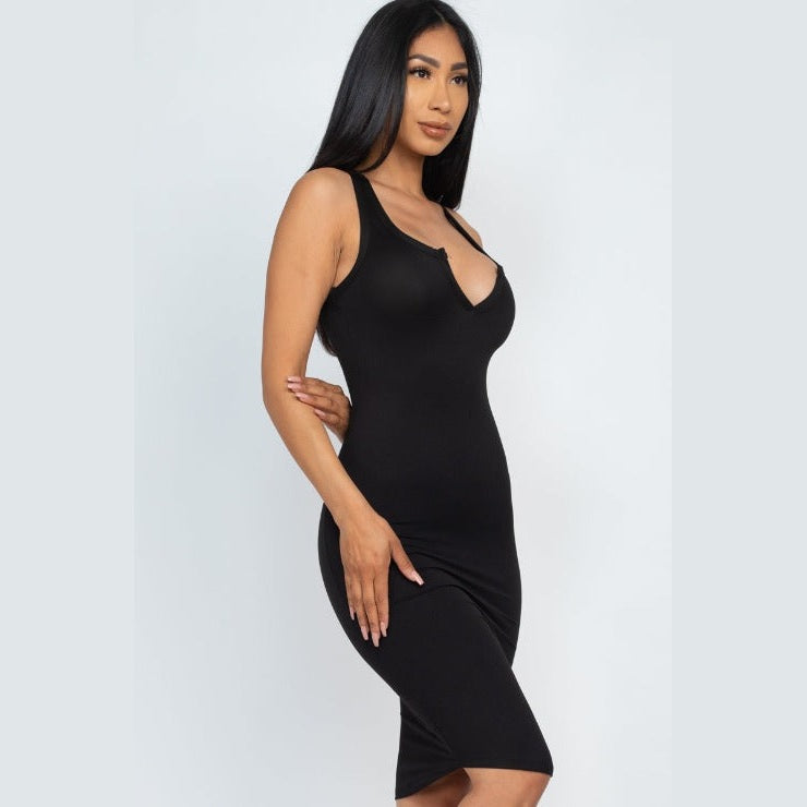 Split Neck Tank Mini Bodycon Dress