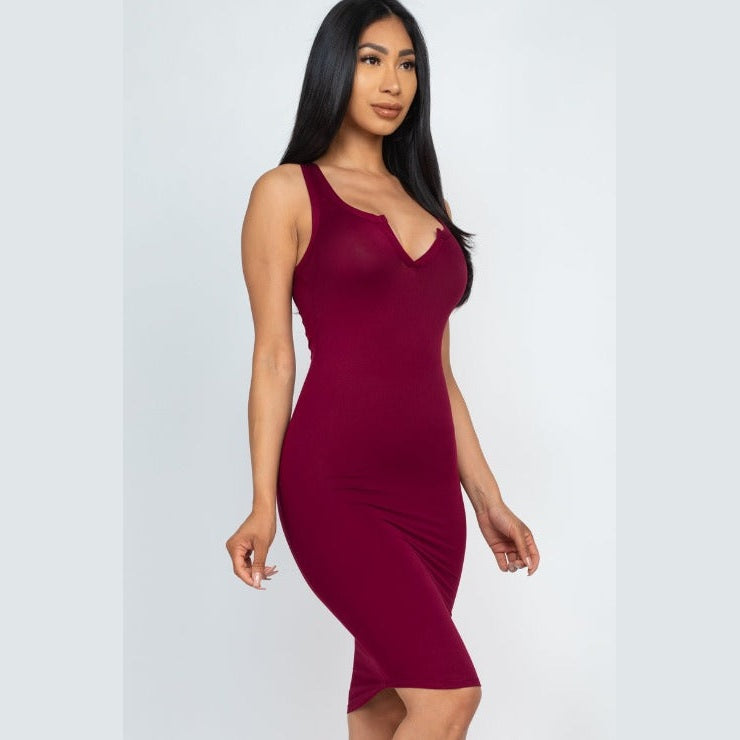 Split Neck Tank Mini Bodycon Dress