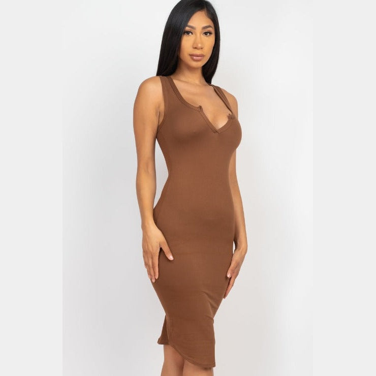 Split Neck Tank Mini Bodycon Dress