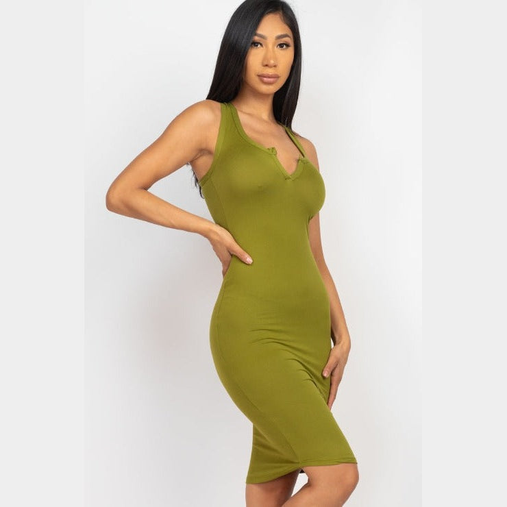Split Neck Tank Mini Bodycon Dress