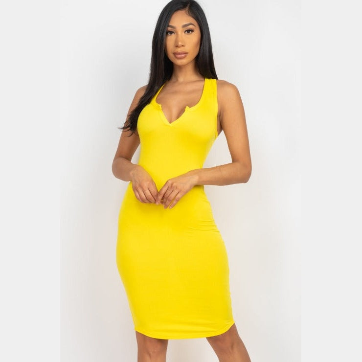 Split Neck Tank Mini Bodycon Dress