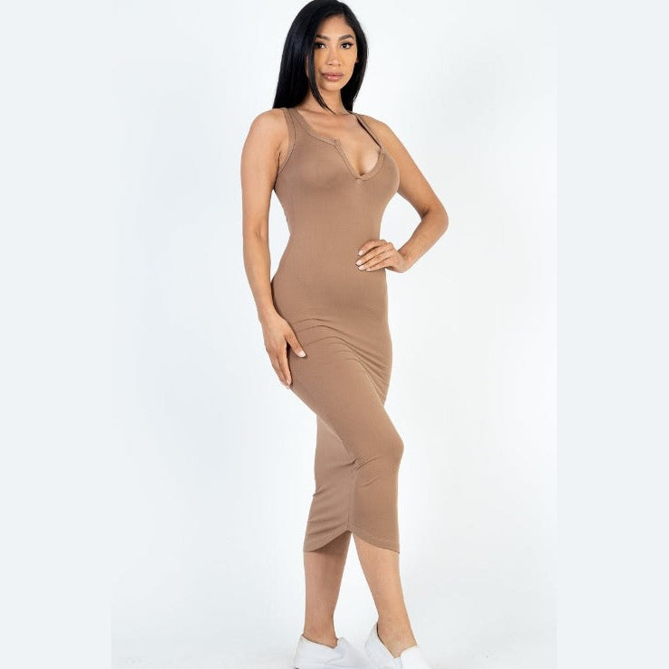 Split Neck Tank Midi Dress