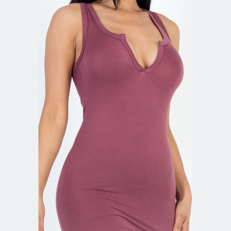 Split Neck Tank Midi Dress