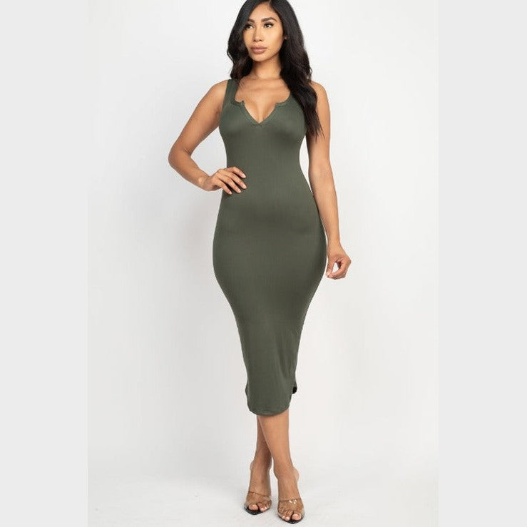 Split Neck Tank Midi Dress