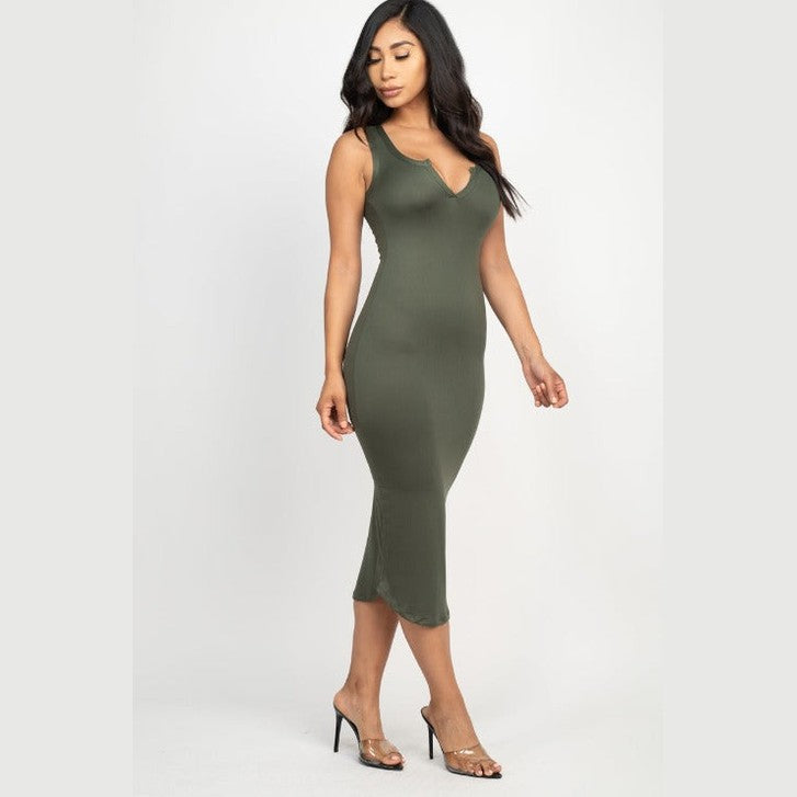 Split Neck Tank Midi Dress