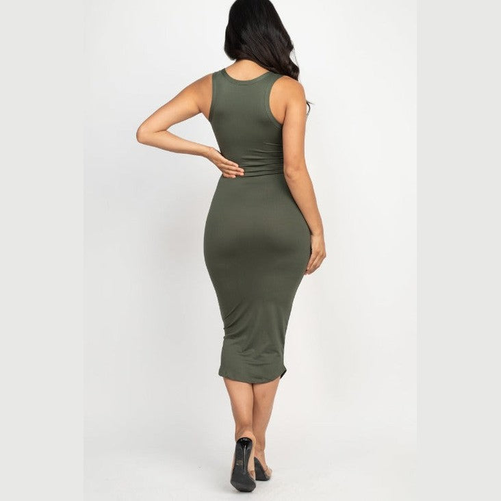 Split Neck Tank Midi Dress