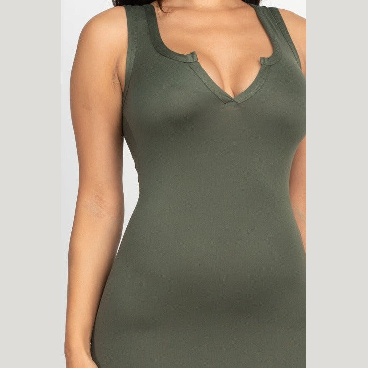 Split Neck Tank Midi Dress