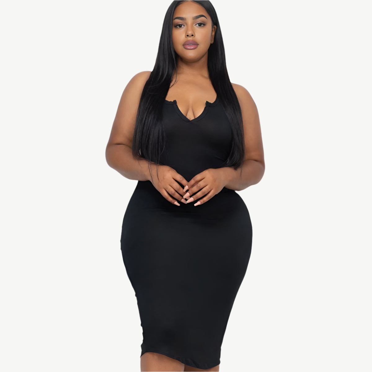 Plus Size Split Neck Tank Midi Dress