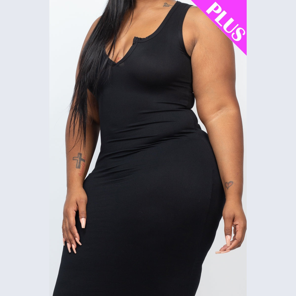 Plus Size Split Neck Tank Midi Dress