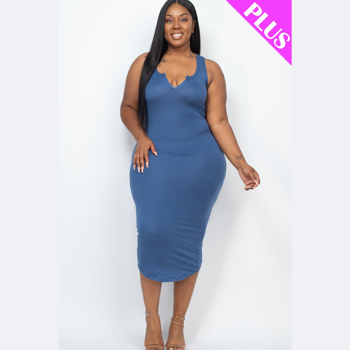 Plus Size Split Neck Tank Midi Dress