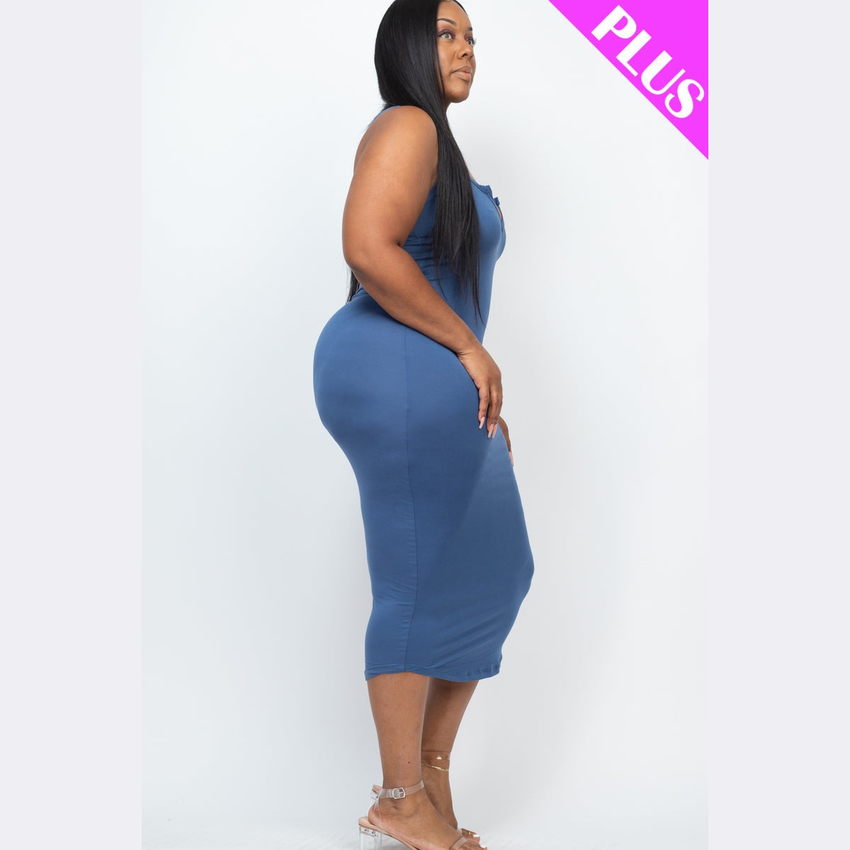 Plus Size Split Neck Tank Midi Dress
