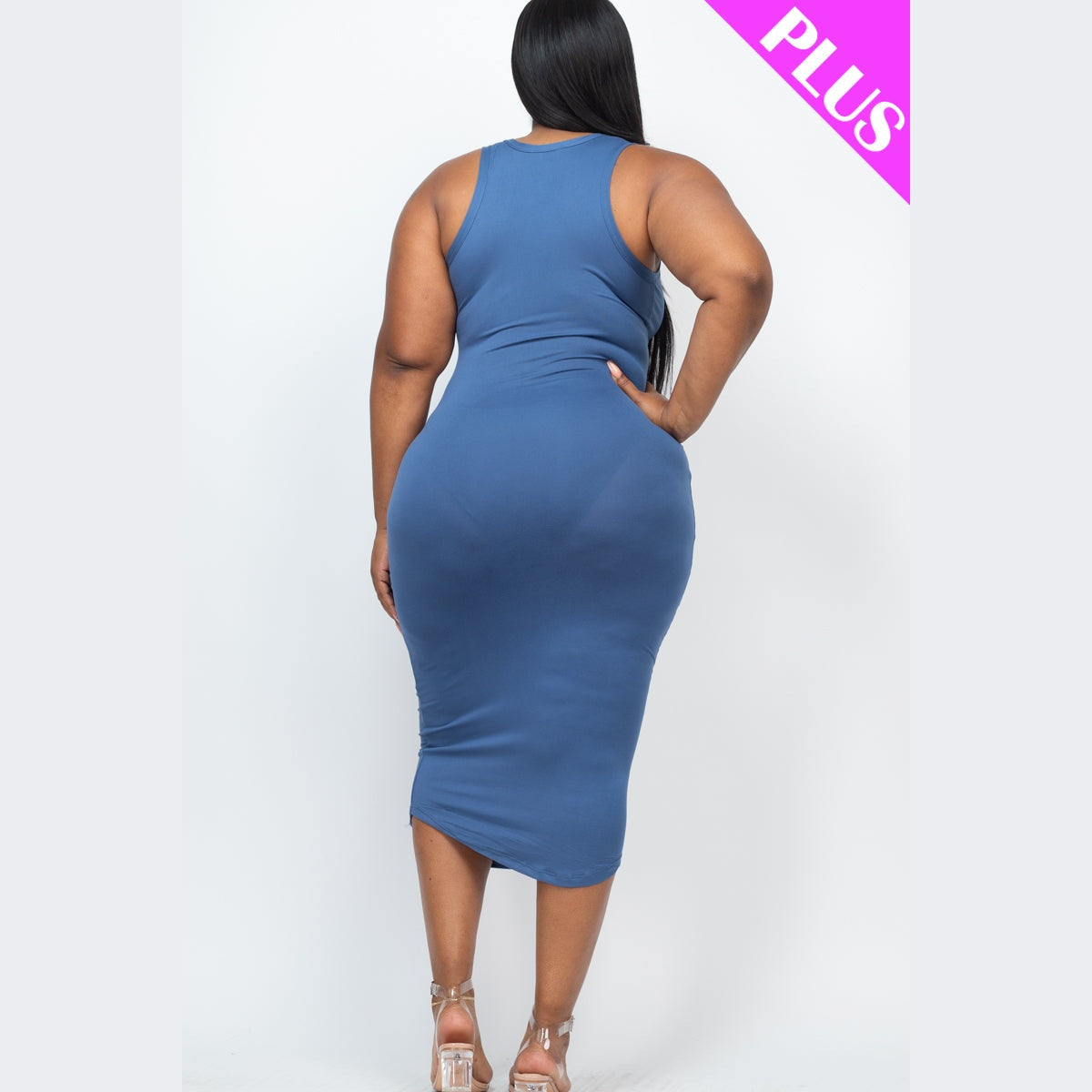 Plus Size Split Neck Tank Midi Dress