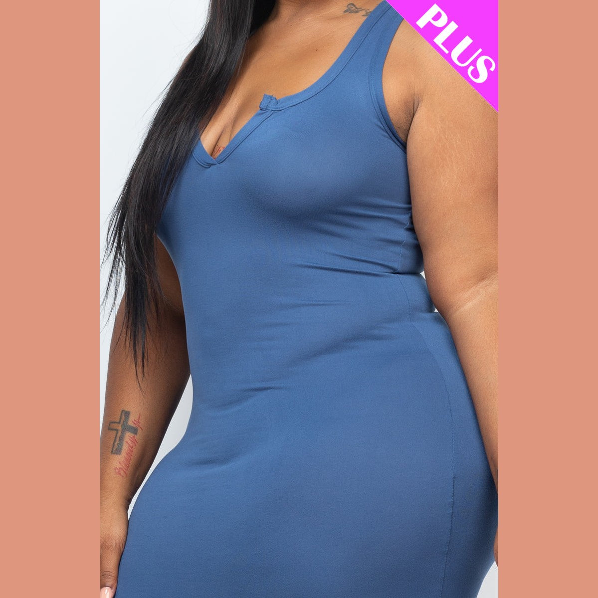 Plus Size Split Neck Tank Midi Dress