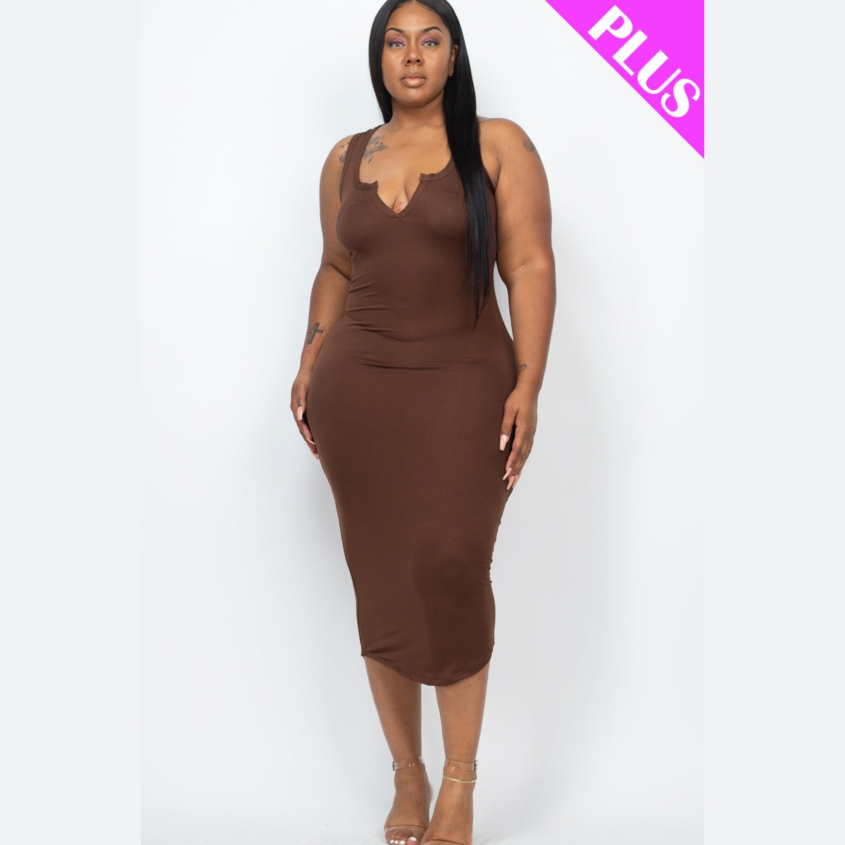 Plus Size Split Neck Tank Midi Dress