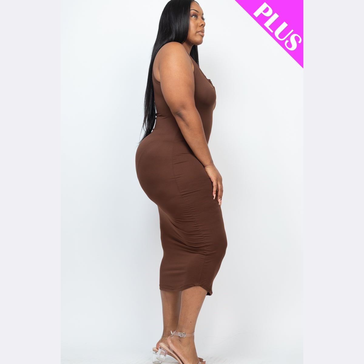 Plus Size Split Neck Tank Midi Dress