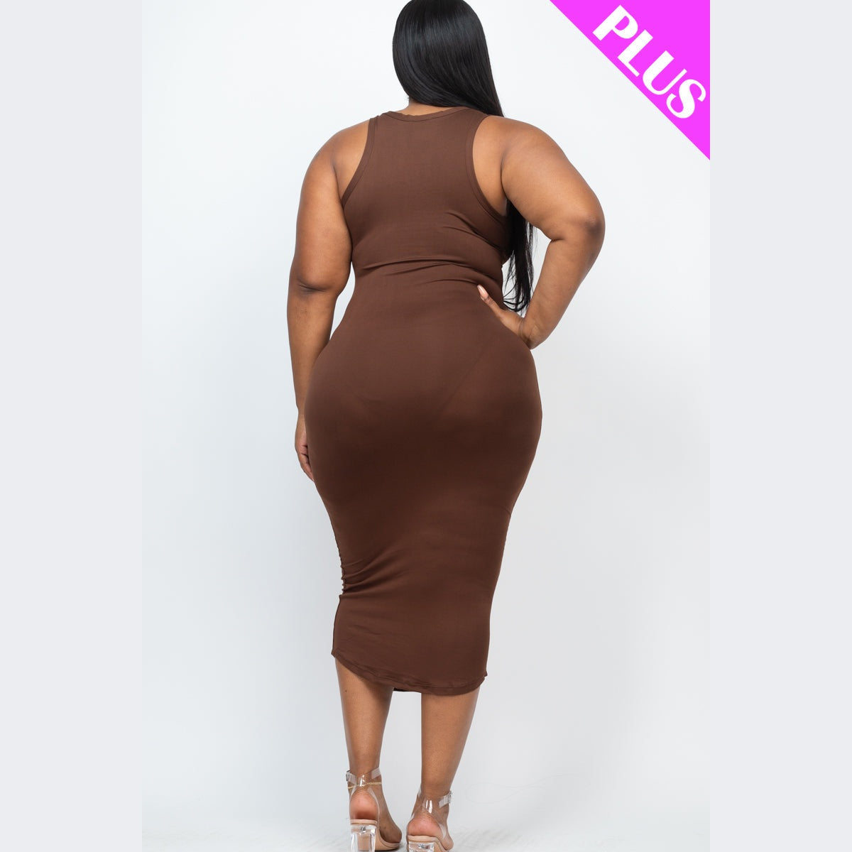 Plus Size Split Neck Tank Midi Dress
