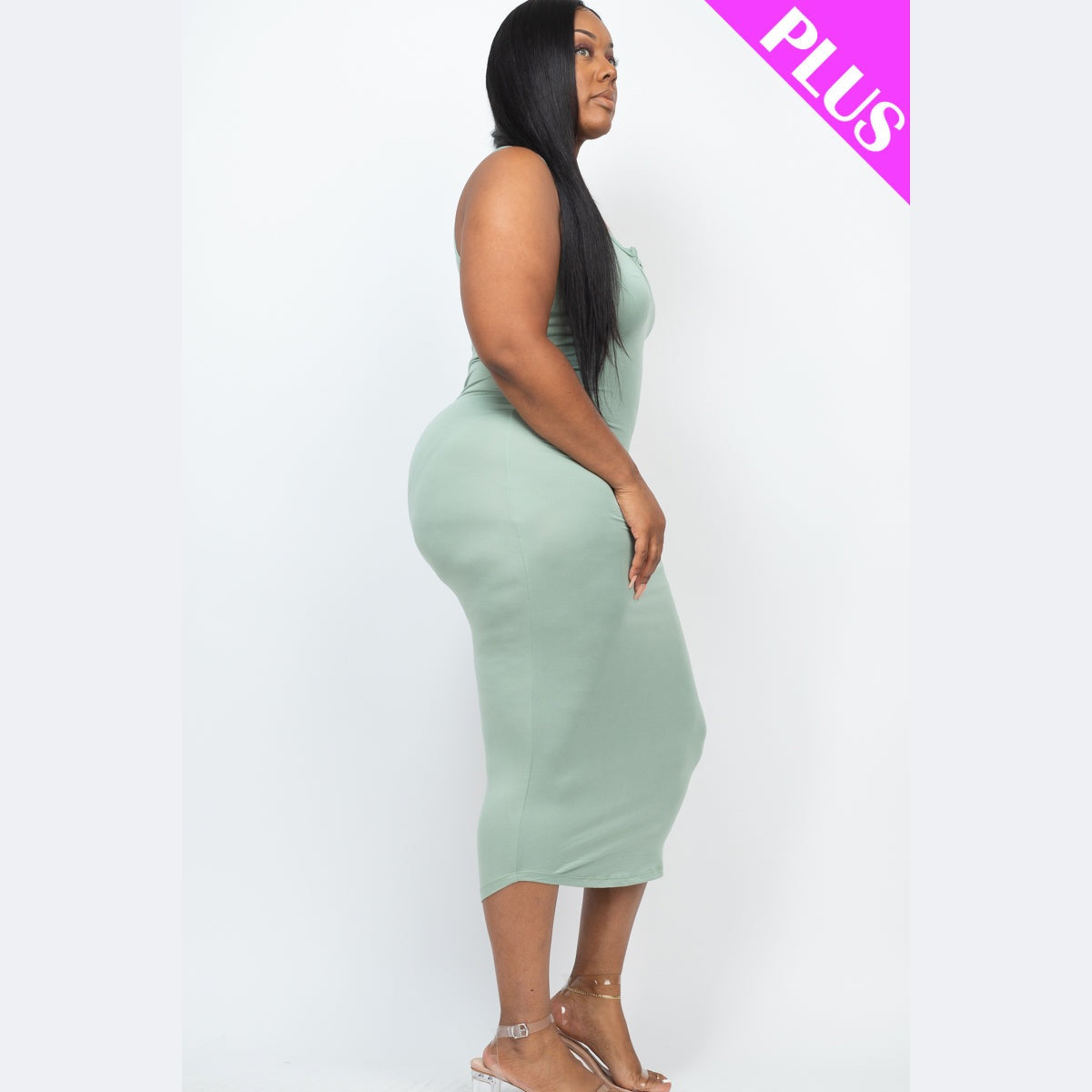 Plus Size Split Neck Tank Midi Dress