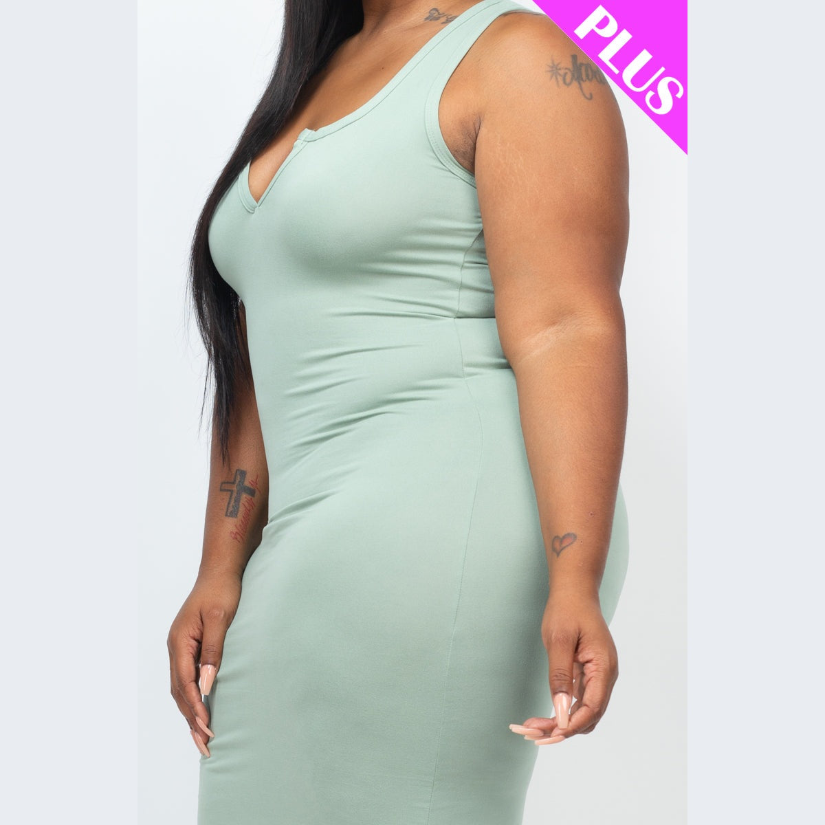 Plus Size Split Neck Tank Midi Dress