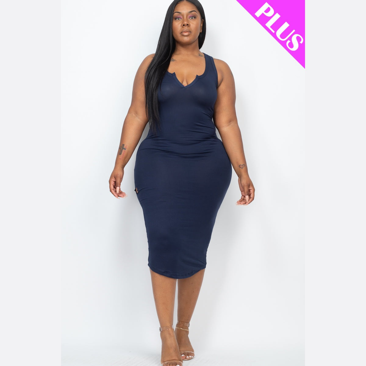 Plus Size Split Neck Tank Midi Dress