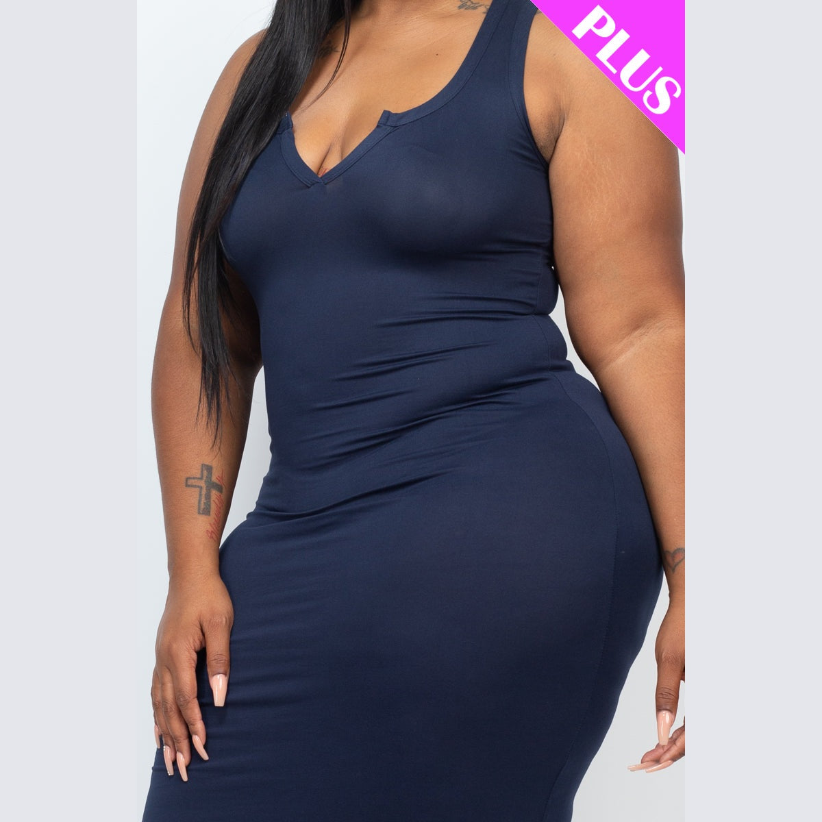 Plus Size Split Neck Tank Midi Dress