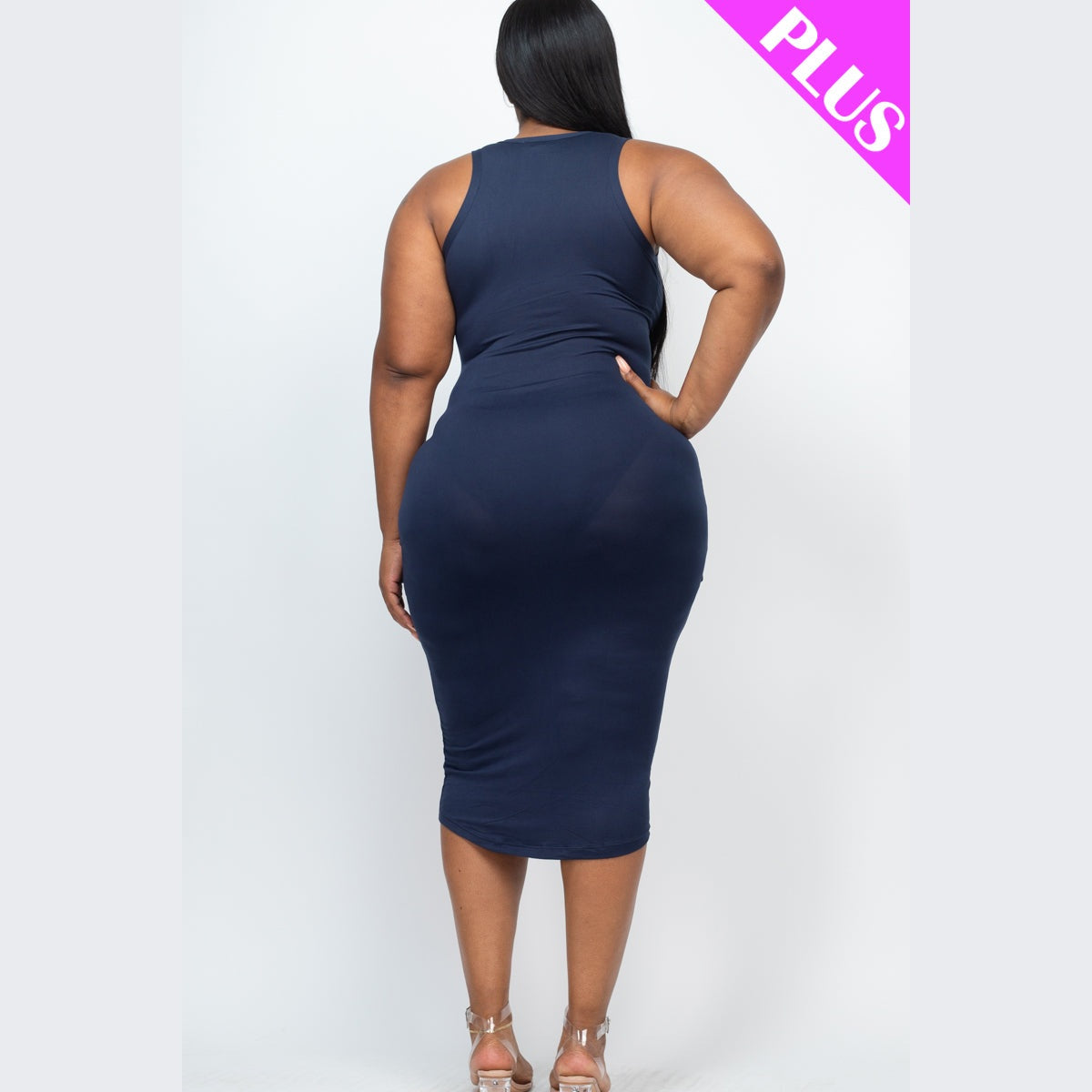Plus Size Split Neck Tank Midi Dress