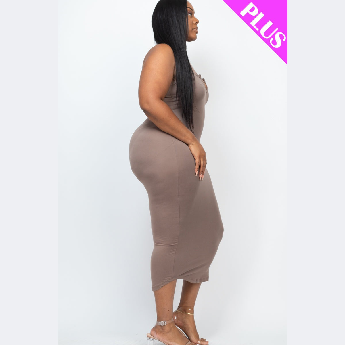 Plus Size Split Neck Tank Midi Dress
