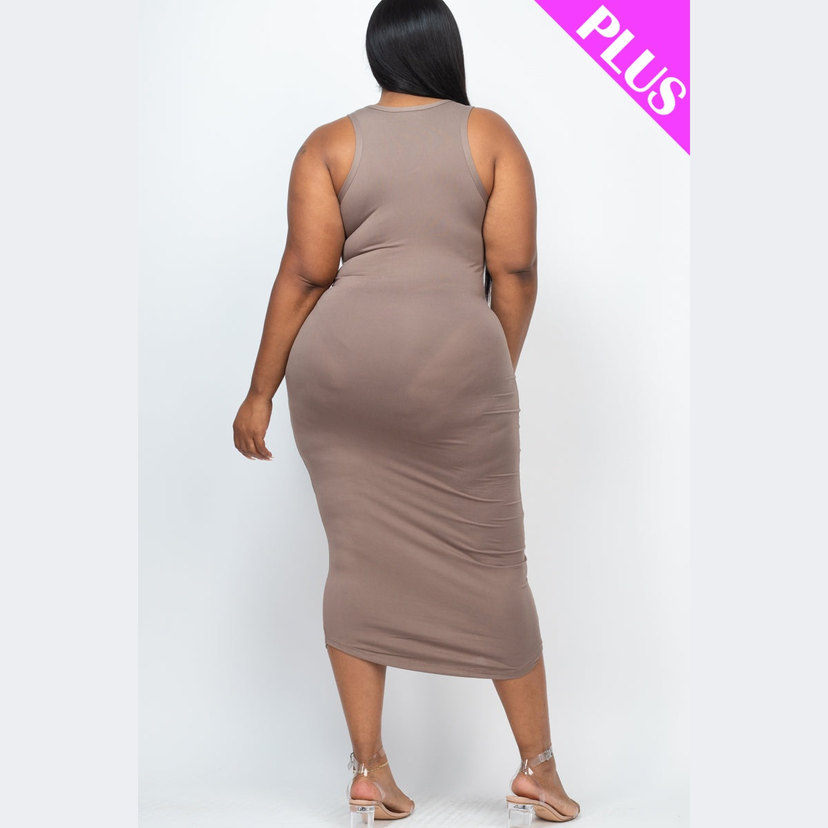 Plus Size Split Neck Tank Midi Dress