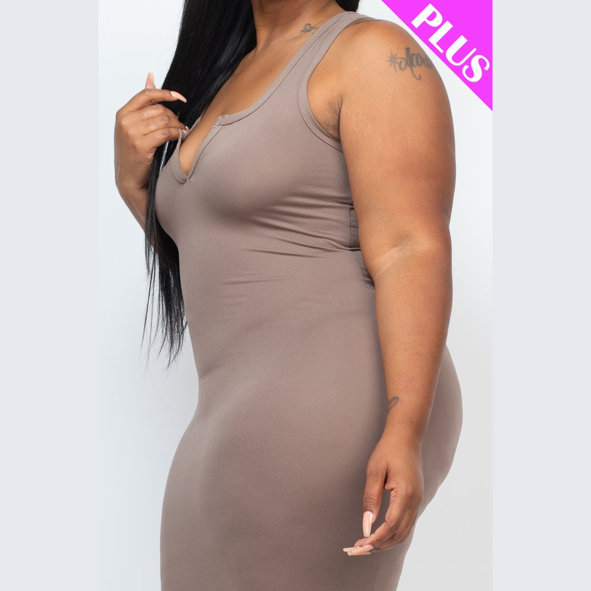 Plus Size Split Neck Tank Midi Dress