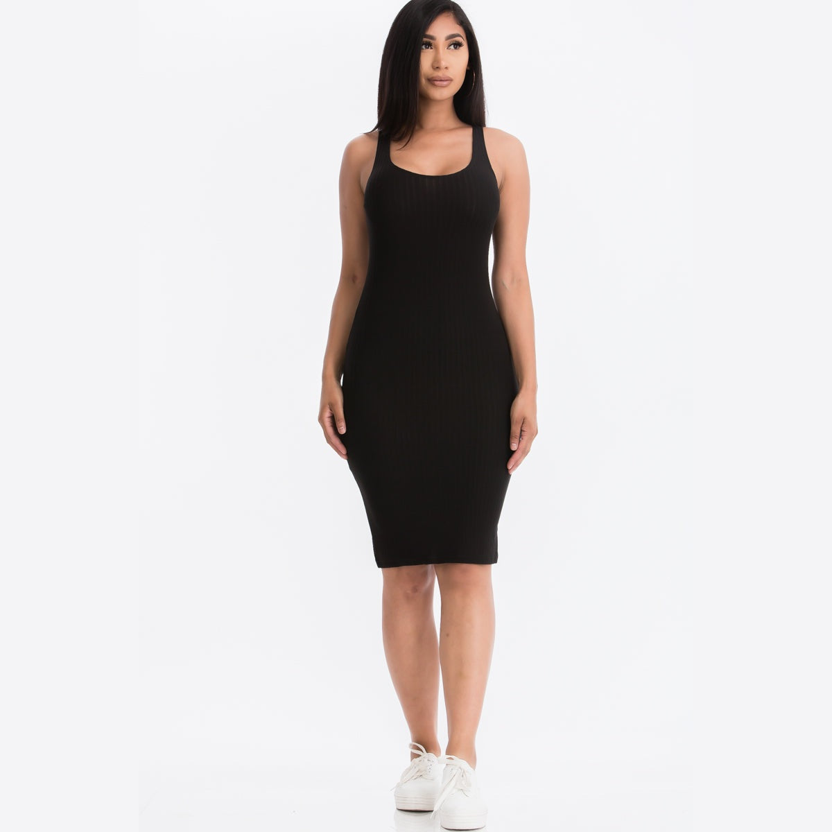 Ribbed Back Slit Bodycon Dress
