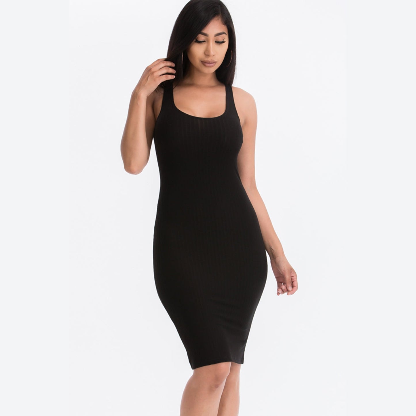Ribbed Back Slit Bodycon Dress