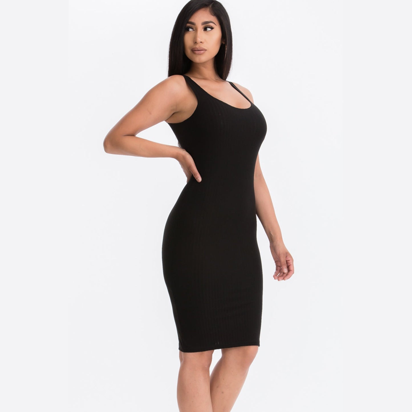 Ribbed Back Slit Bodycon Dress