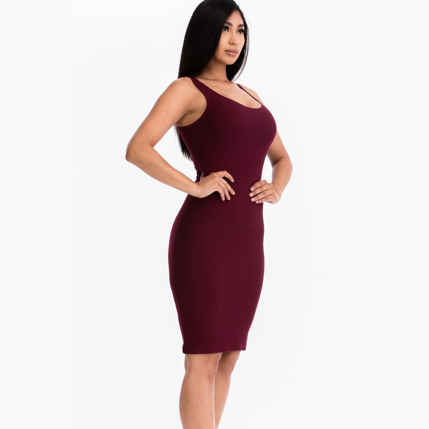 Ribbed Back Slit Bodycon Dress