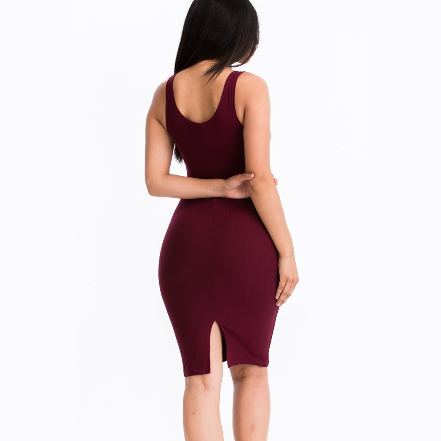 Ribbed Back Slit Bodycon Dress