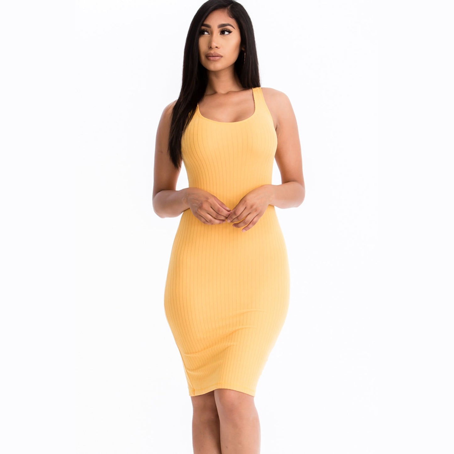 Ribbed Back Slit Bodycon Dress