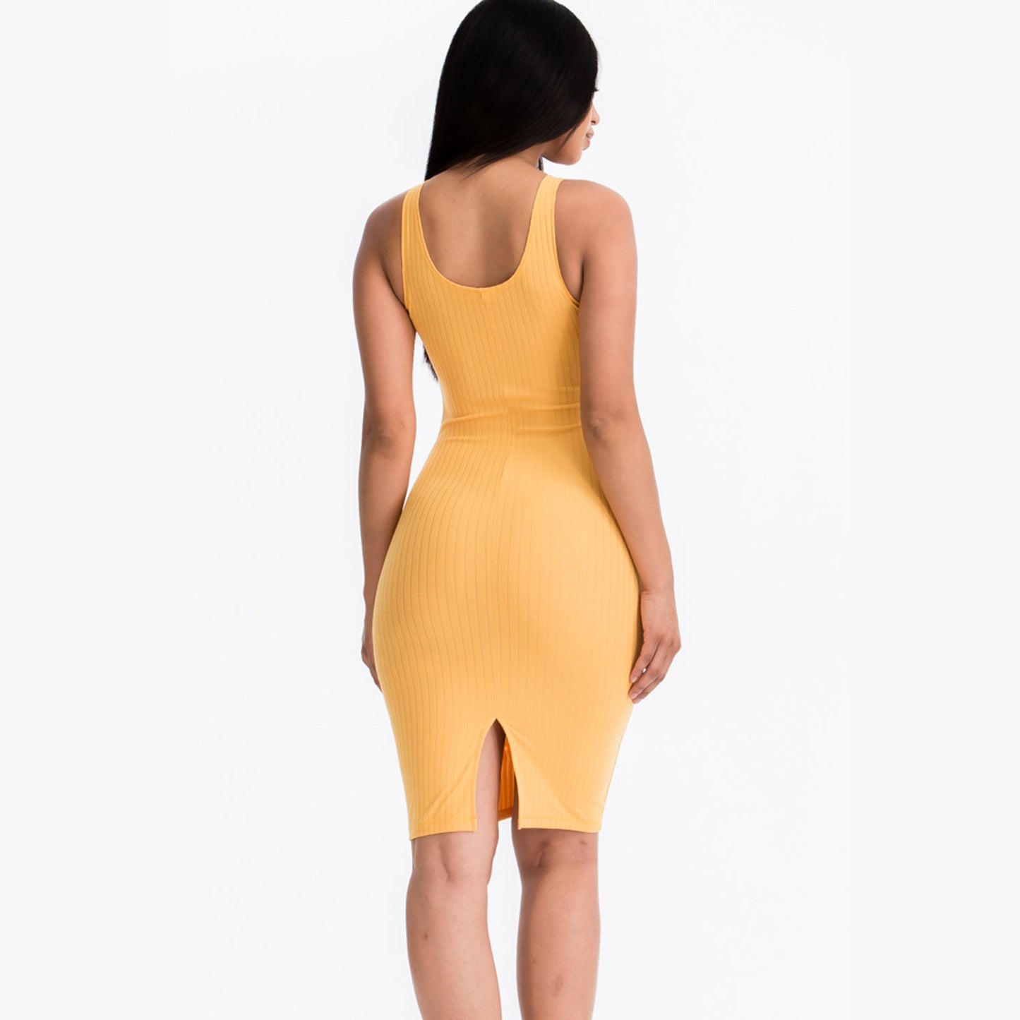 Ribbed Back Slit Bodycon Dress