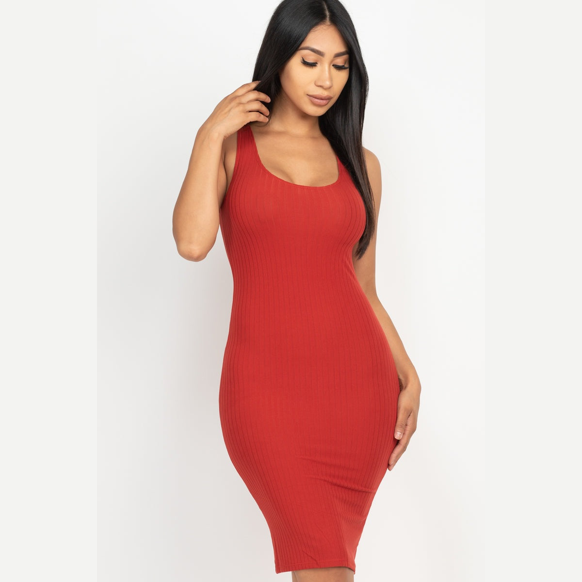 Ribbed Back Slit Bodycon Dress