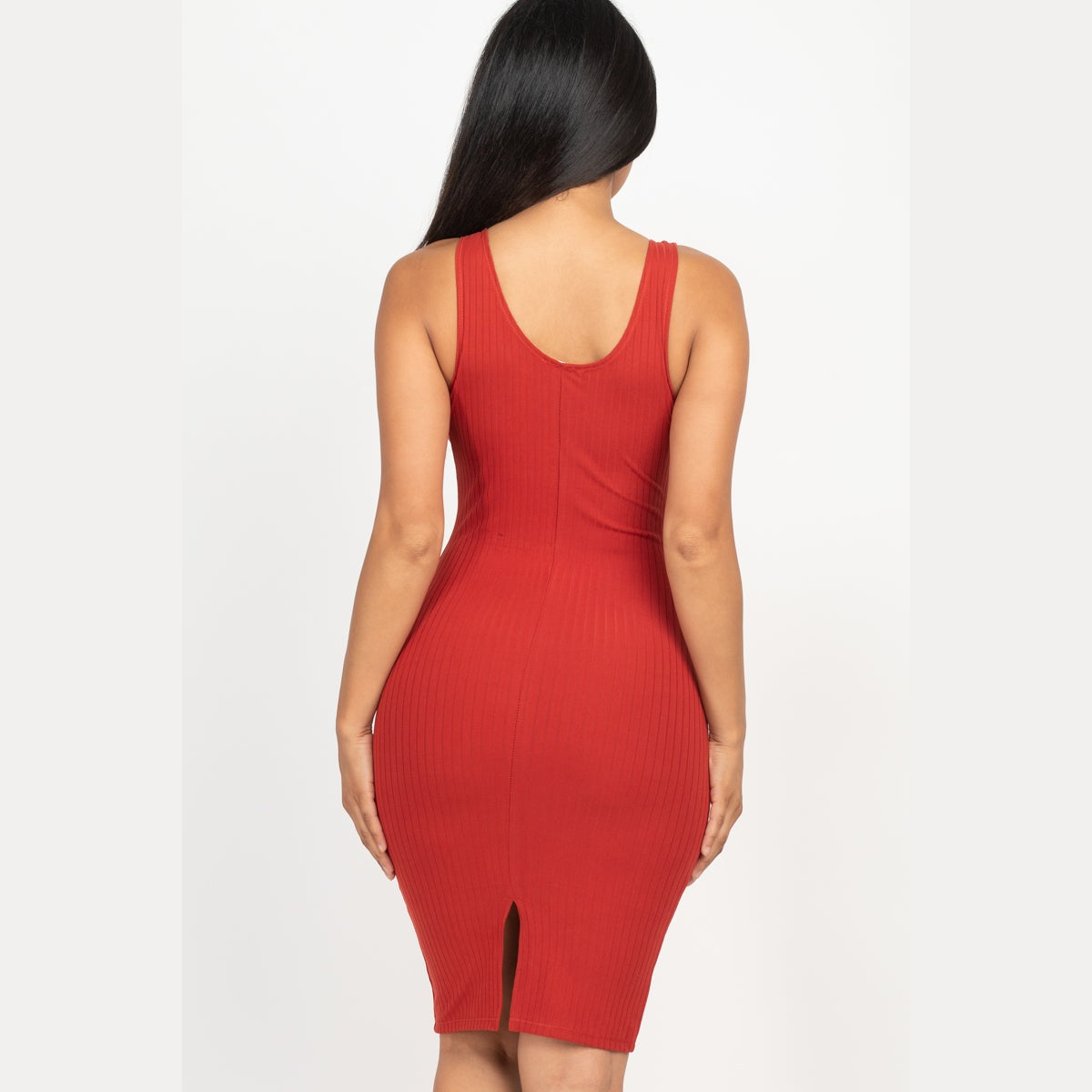 Ribbed Back Slit Bodycon Dress