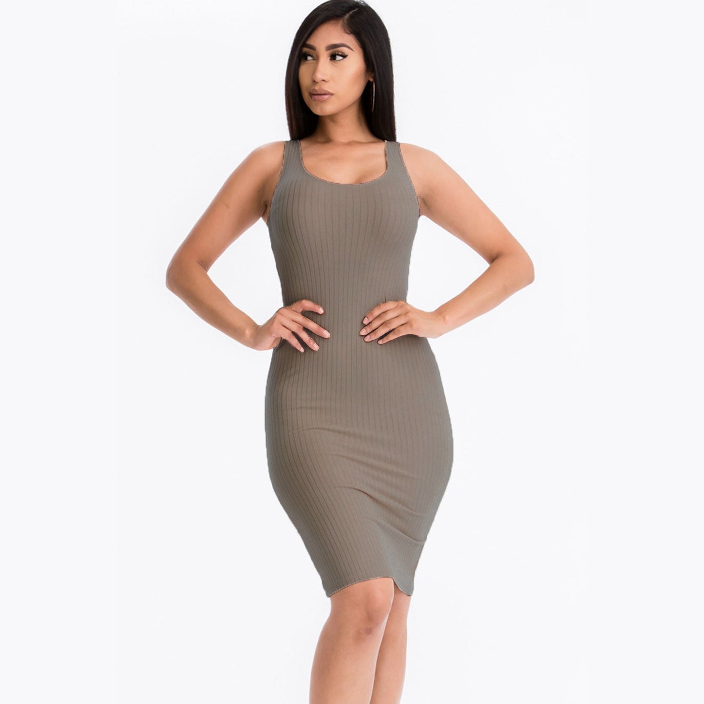 Ribbed Back Slit Bodycon Dress