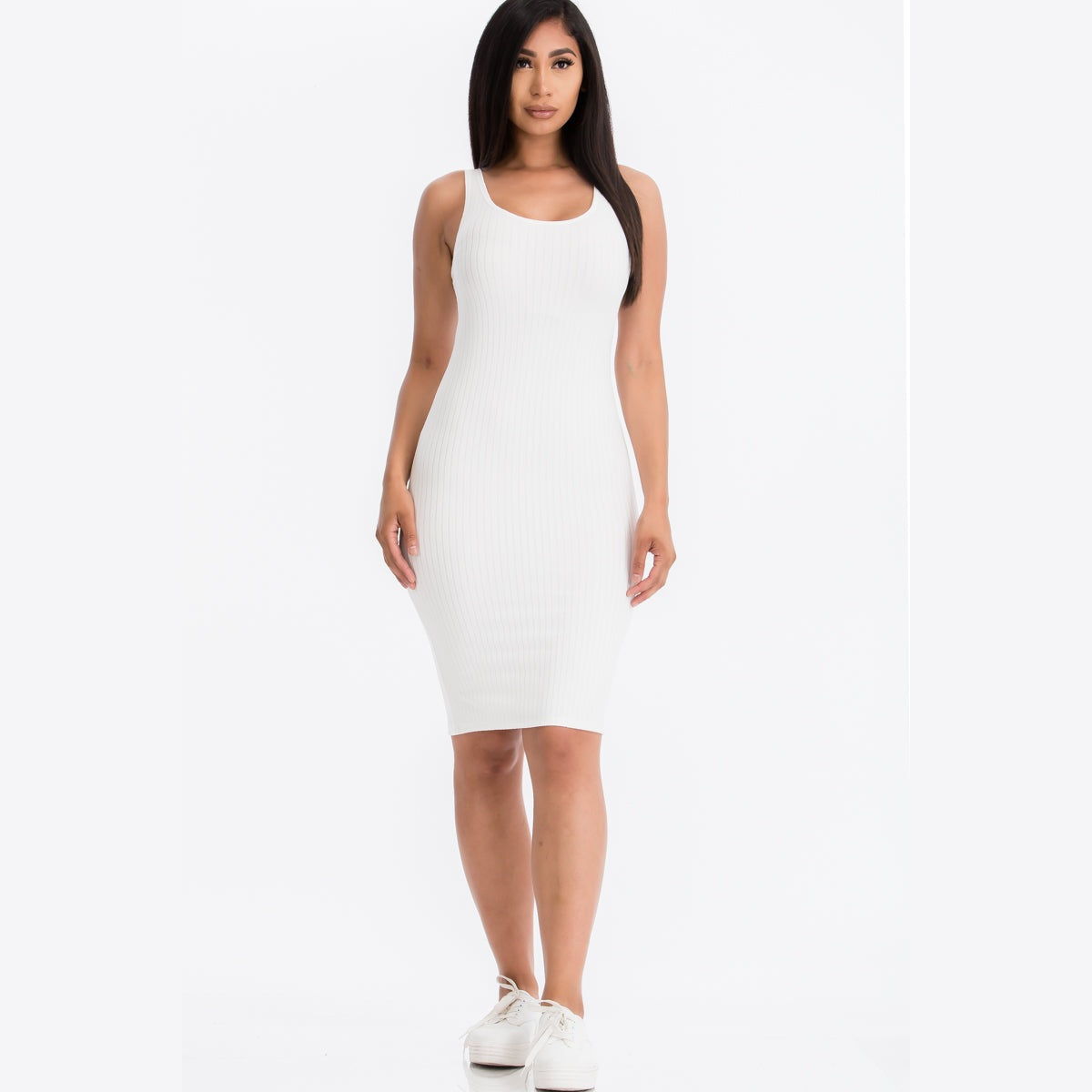 Ribbed Back Slit Bodycon Dress