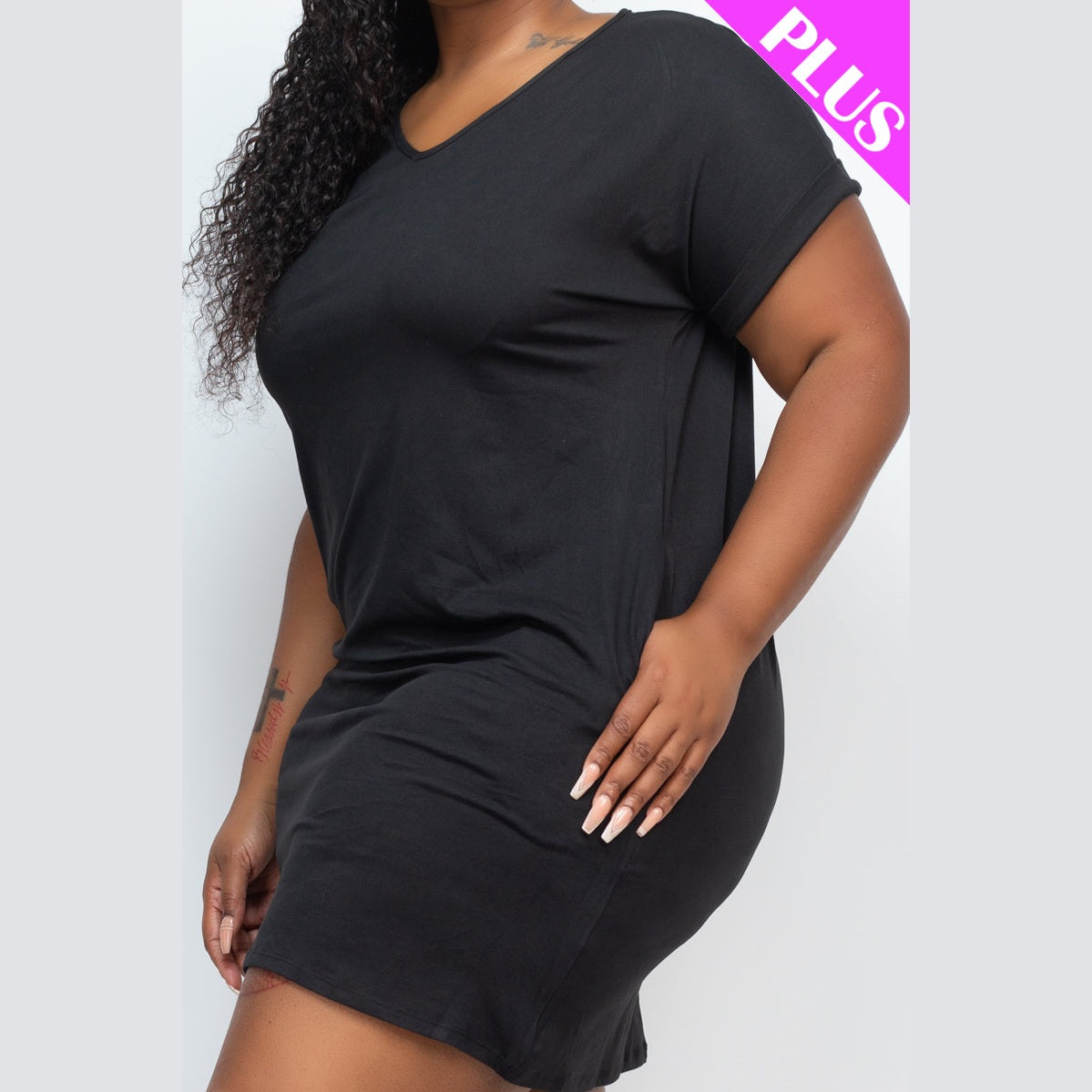 Plus Size Cap Sleeve Pocket Mini Dress