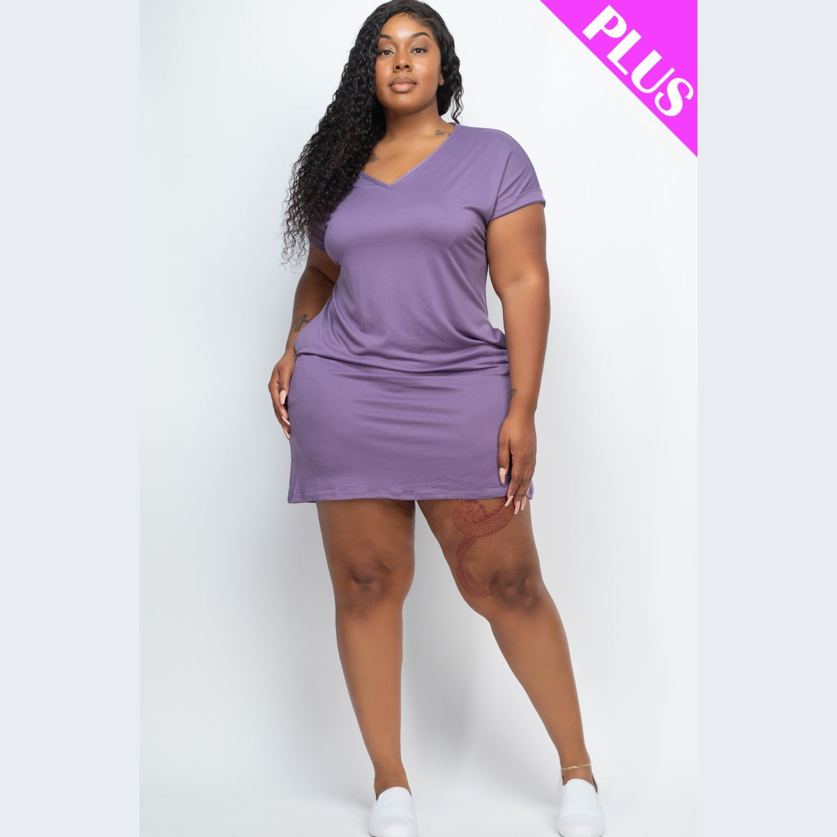 Plus Size Cap Sleeve Pocket Mini Dress