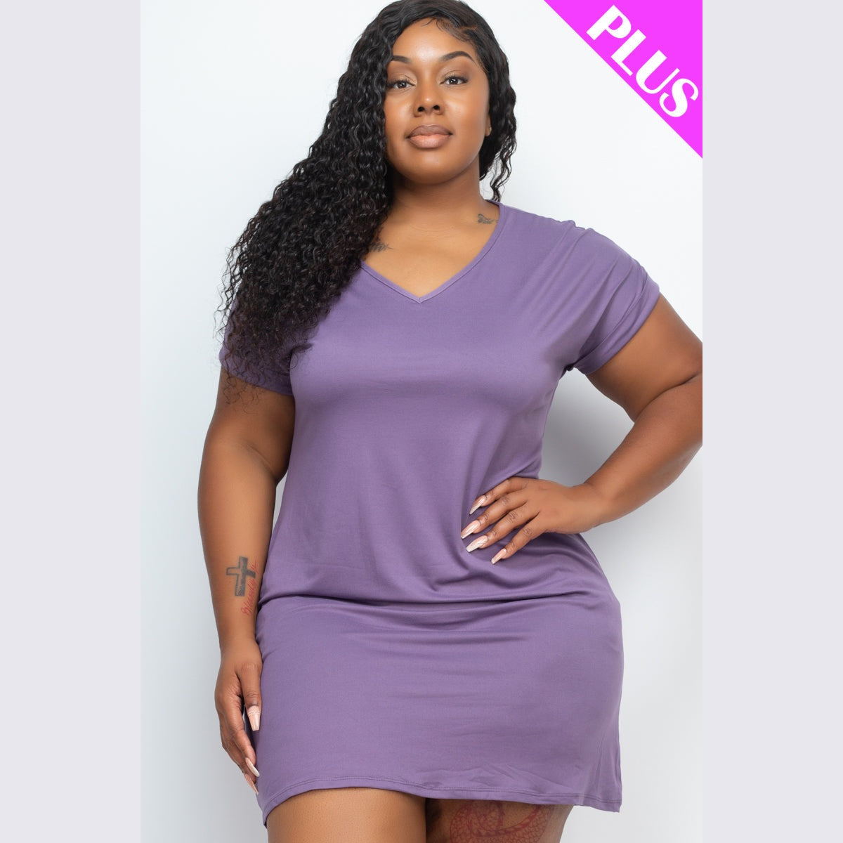 Plus Size Cap Sleeve Pocket Mini Dress