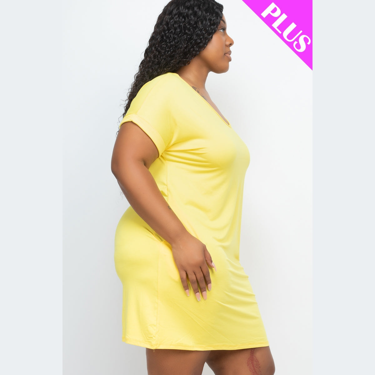 Plus Size Cap Sleeve Pocket Mini Dress