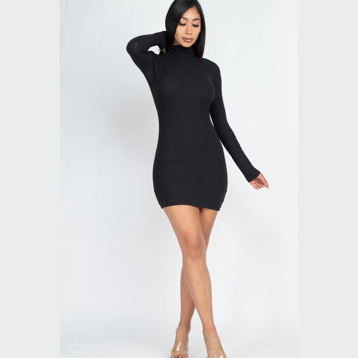 Ribbed Mock Neck Bodycon Mini Dress
