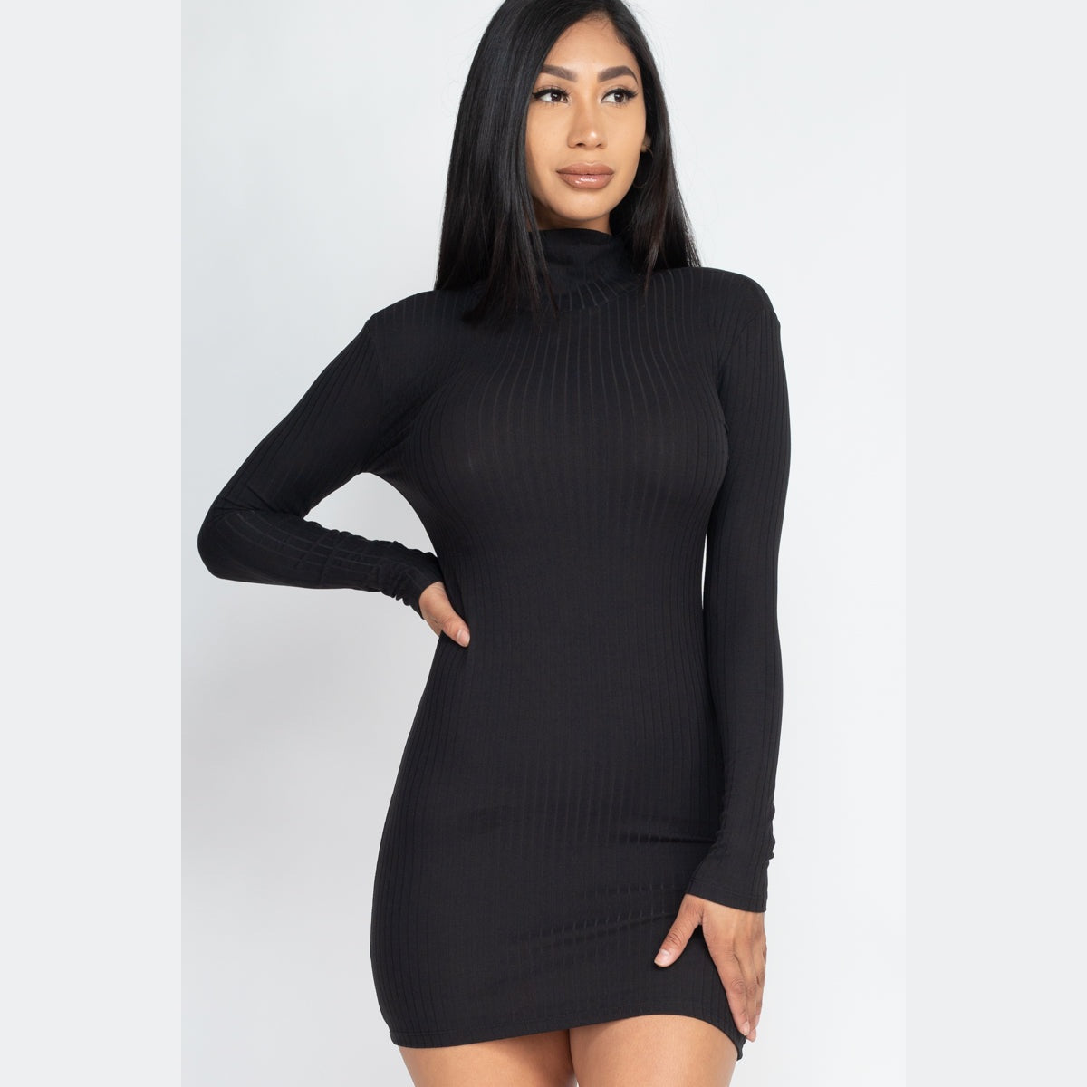 Ribbed Mock Neck Bodycon Mini Dress