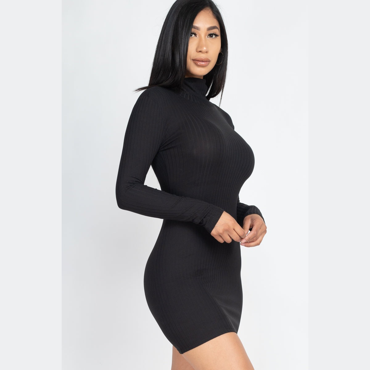 Ribbed Mock Neck Bodycon Mini Dress