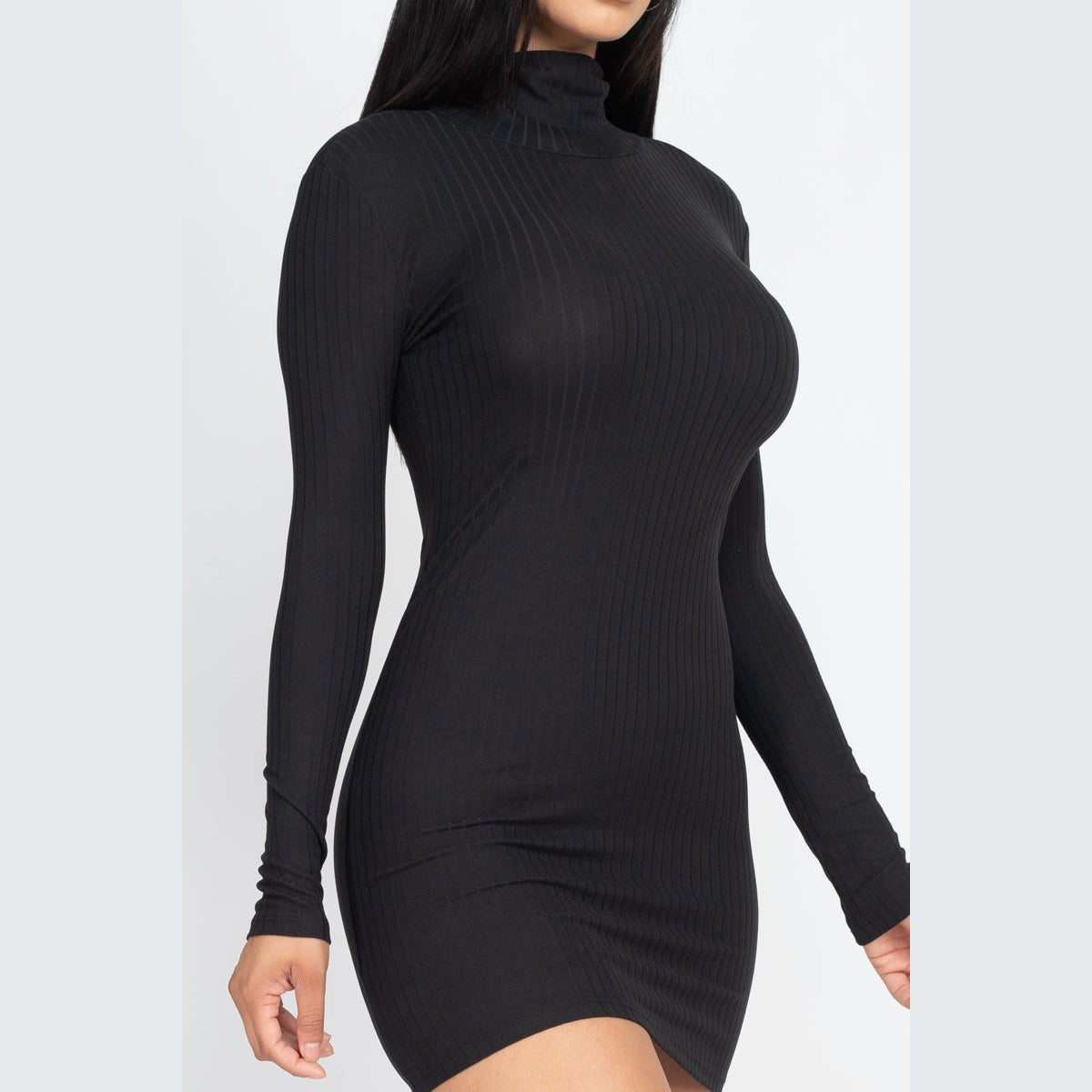 Ribbed Mock Neck Bodycon Mini Dress