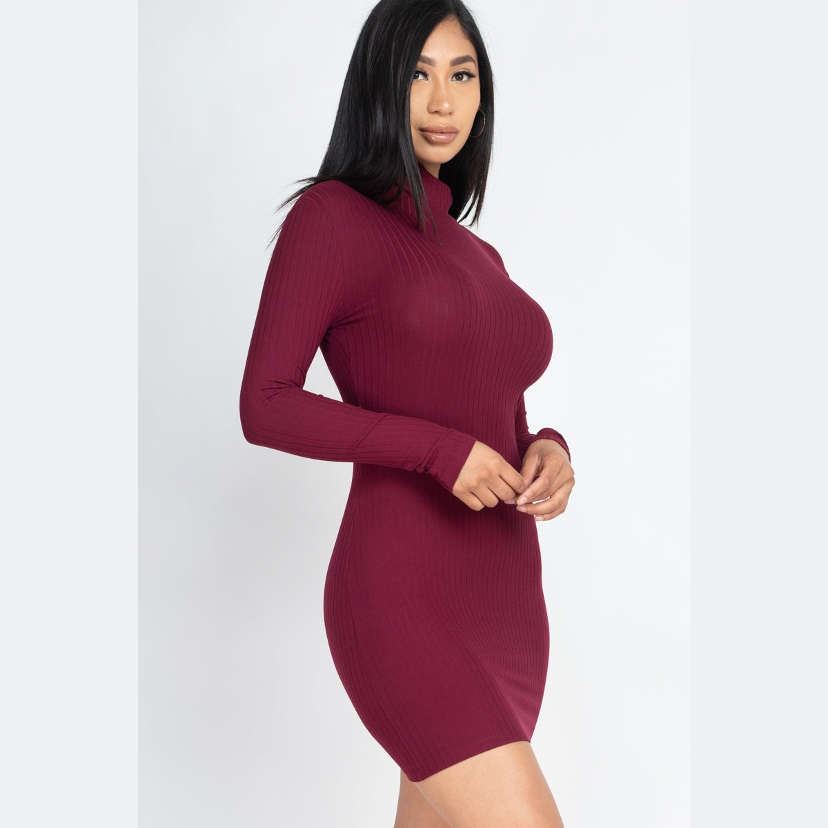 Ribbed Mock Neck Bodycon Mini Dress